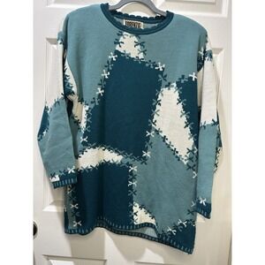 VINTAGE 90's Forenza Sweater Women's Med Oversized Green Teal Geometric Pullover